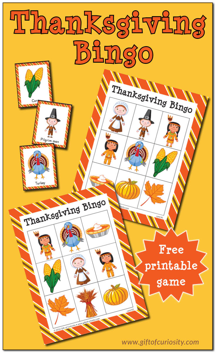 FREE printable Thanksgiving Bingo game || Gift of Curiosity
