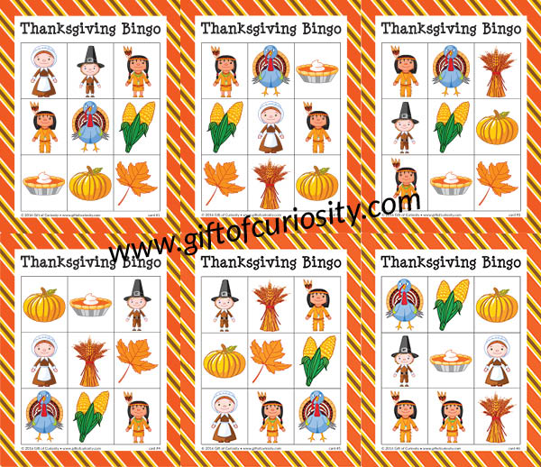 FREE printable Thanksgiving Bingo game || Gift of Curiosity