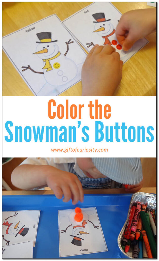 Color the Snowman Buttons: A printable winter activity to help kids learn colors. 