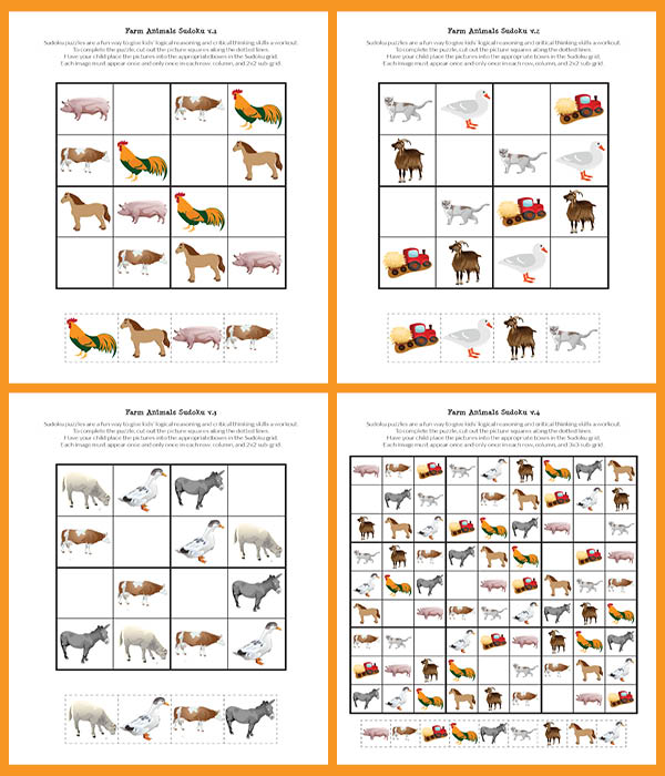 Farm Animals Sudoku collage